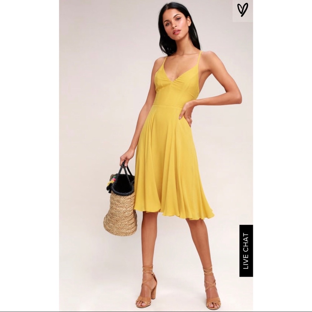 Yellow Spaghetti-Strap Fit & Flare Dress